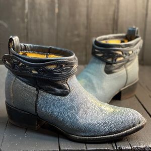 SOLD Size 11.5, Upcycled Stingray Boots, FauxyFurr Boho